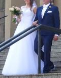 Suknia ślubna Okazja na suknię z kolekcji 2019 dla wysokiej i nie tylko model E-4157 kolor: biała rozmiar: 40