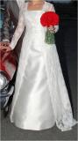 Suknia ślubna Suknia ślubna z płaszczem koronkowym i ozdobnym pasem  rozmiar: L